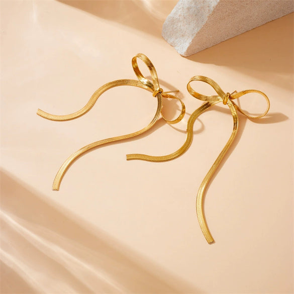 Wholesale Fashion Simple Cute Bow Goldplated Stainless Steel Earrings