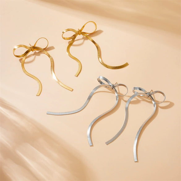 Wholesale Fashion Simple Cute Bow Goldplated Stainless Steel Earrings