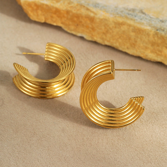 Wholesale Fashion Simple Geometric Stainless Steel And Titanium Steel Hoop Earrings For Women With Electroplating