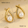 Wholesale Fashion Simple Geometric Stainless Steel 18K Electroplated Diamond Pearl Women's Earrings