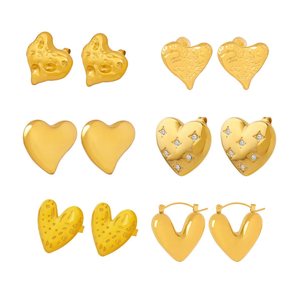 Wholesale Fashion Simple Heart Shape Geometric Stainless Steel Electroplated 18K Gold Women's Earrings