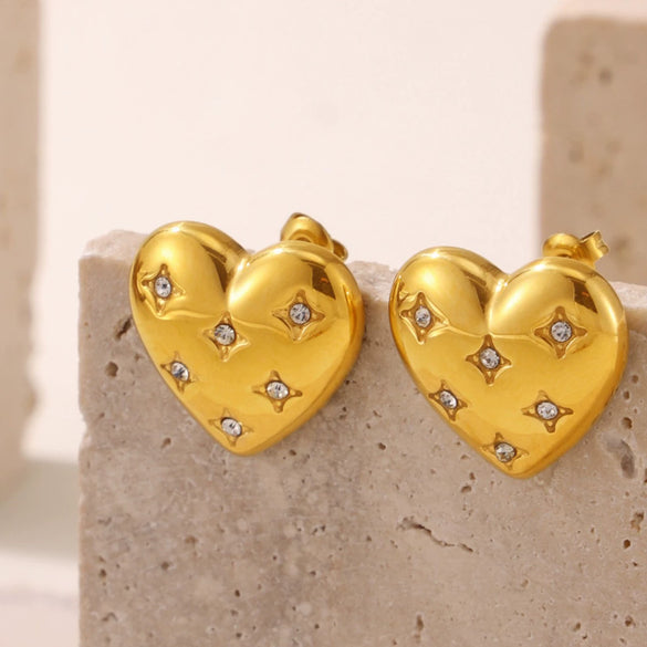 Wholesale Fashion Simple Heart Shape Geometric Stainless Steel Electroplated 18K Gold Women's Earrings
