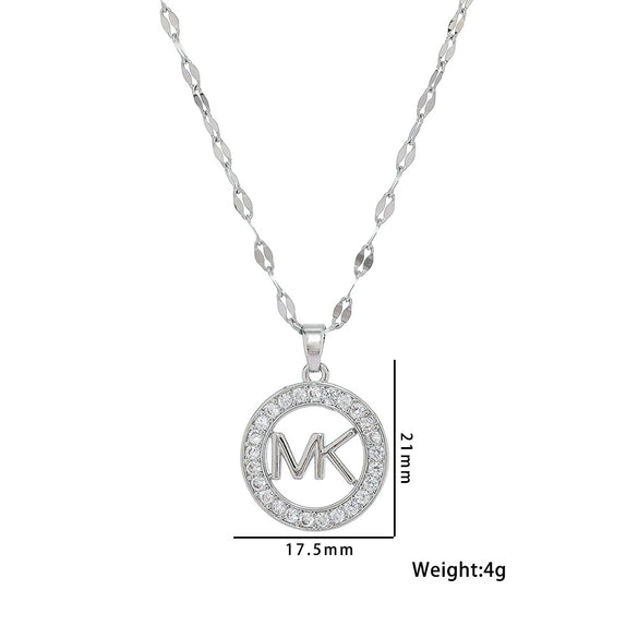 Wholesale Fashion Simple Hollow Round Letter Inlaid Zircon Lovers Necklace Made Of Titanium Steel With Electroplating Treatment