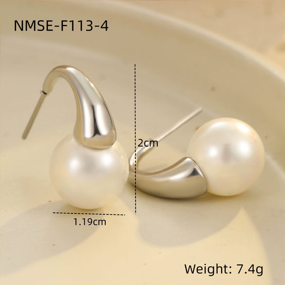 Wholesale Fashion Simple Imitation Pearl Earrings Stainless Steel Electroplated For Women
