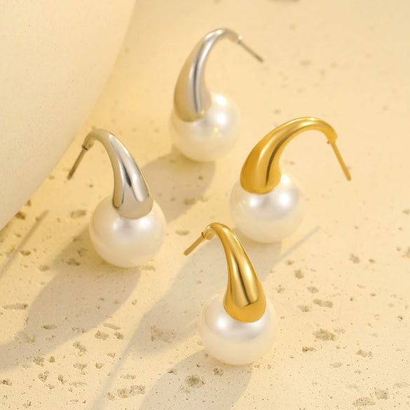 Wholesale Fashion Simple Imitation Pearl Earrings Stainless Steel Electroplated For Women