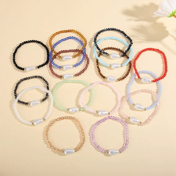 Wholesale Fashion Simple Irregular Pearl And Glass Beaded Bracelet With Geometric Pattern Handmade