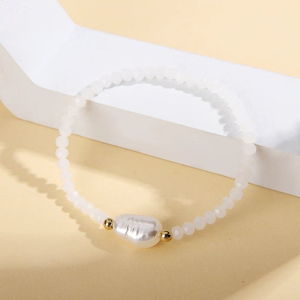 Wholesale Fashion Simple Irregular Pearl And Glass Beaded Bracelet With Geometric Pattern Handmade