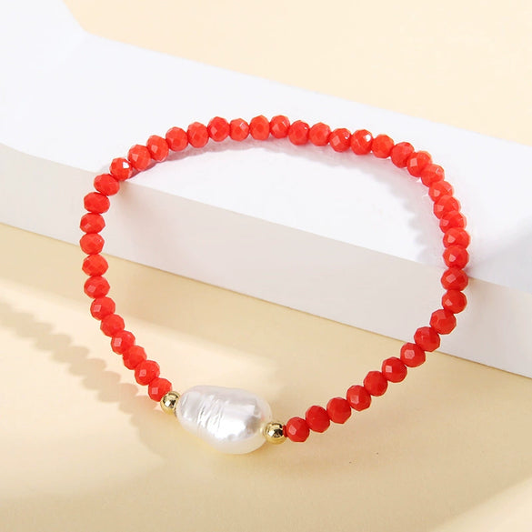 Wholesale Fashion Simple Irregular Pearl And Glass Beaded Bracelet With Geometric Pattern Handmade