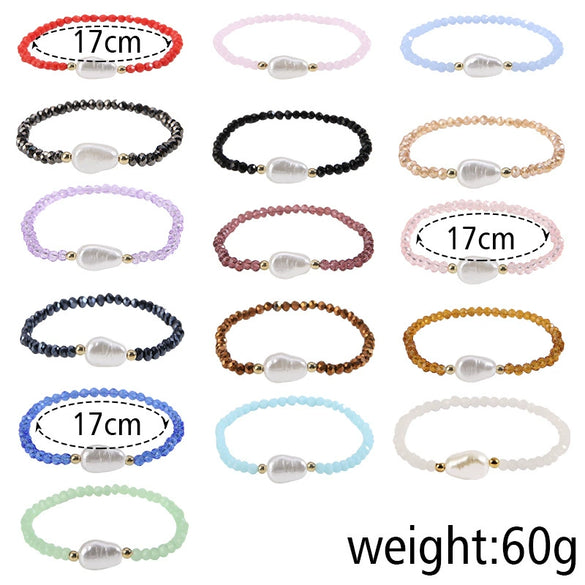 Wholesale Fashion Simple Irregular Pearl And Glass Beaded Bracelet With Geometric Pattern Handmade
