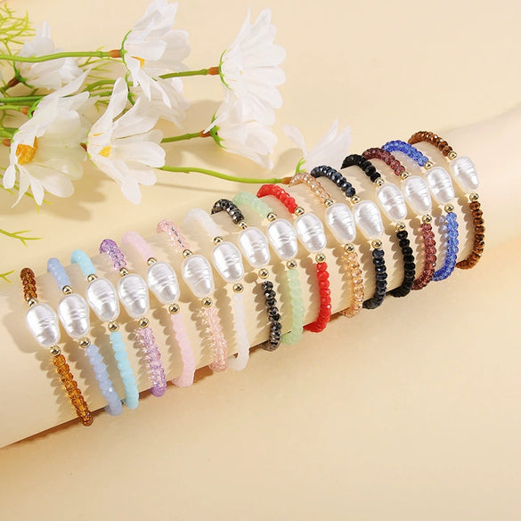 Wholesale Fashion Simple Irregular Pearl And Glass Beaded Bracelet With Geometric Pattern Handmade