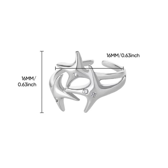 Wholesale Fashion Simple Irregular Star And Rose Copper Ring Set With Diamonds