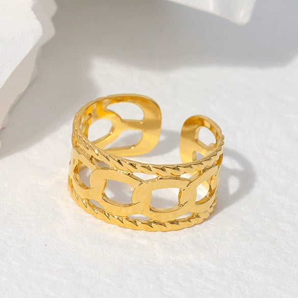 Wholesale Fashion Simple Nonfading Stainless Steel Geometric Adjustable Female Couple Ring With Electroplating Treatment