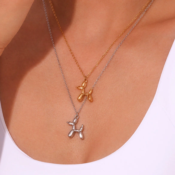Wholesale Fashion Simple Personality Internet Popular Puppy Pendant Necklace Stainless Steel 18K Gold Plated For Women