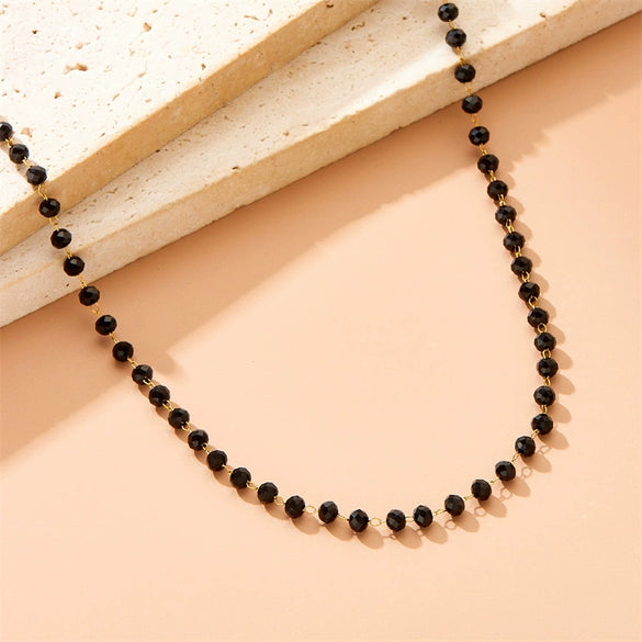 Wholesale Fashion Simple Personality Joker Black Beads Necklace For Men And Women Stainless Steel Geometric Pattern Electroplating