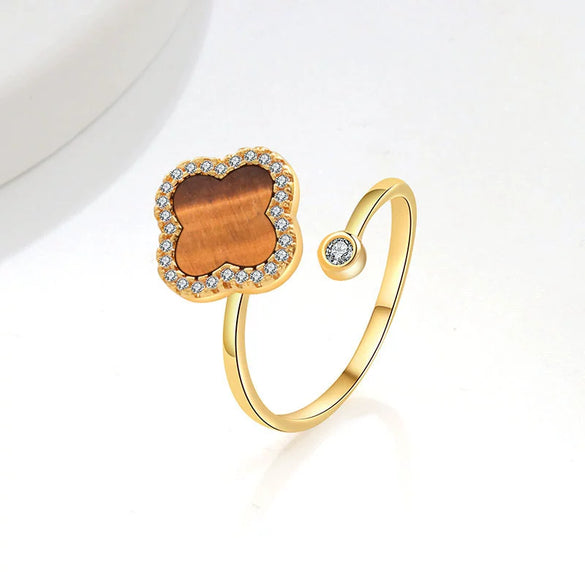 Wholesale Fashion Simple Rotating Four Leaf Clover Copper Ring Geometric Style 18K Gold Plated