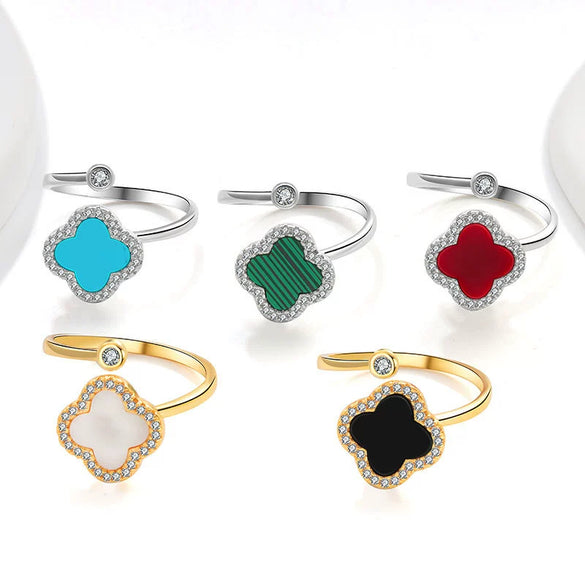 Wholesale Fashion Simple Rotating Four Leaf Clover Copper Ring Geometric Style 18K Gold Plated