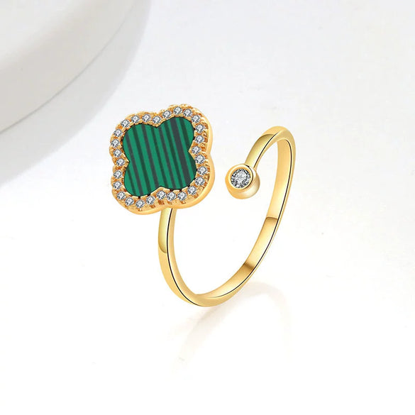 Wholesale Fashion Simple Rotating Four Leaf Clover Copper Ring Geometric Style 18K Gold Plated
