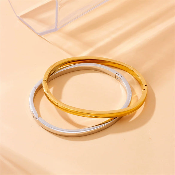 Wholesale Fashion Simple Smooth Gold Plated Stainless Steel Round Geometric Bracelet
