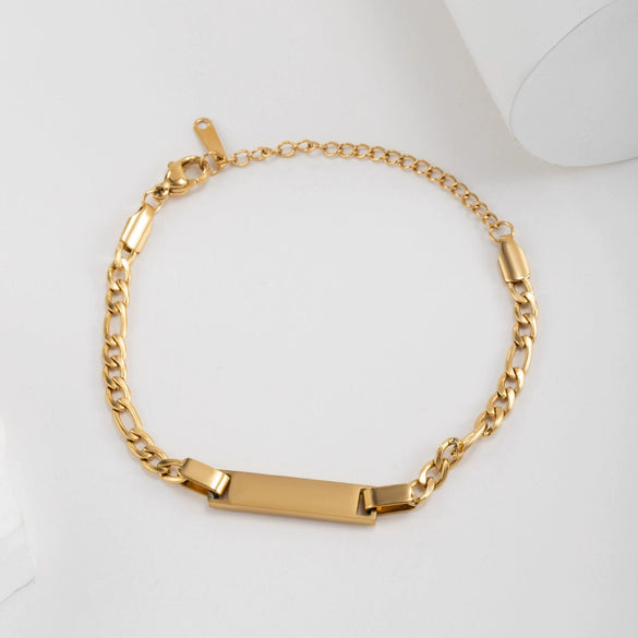 Wholesale Fashion Simple Stainless Steel Children's Long Bracelet With Laser Engraved Crown And Heart Shape Electroplated Design