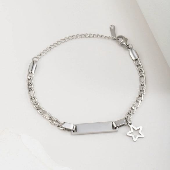 Wholesale Fashion Simple Stainless Steel Children's Long Bracelet With Laser Engraved Crown And Heart Shape Electroplated Design