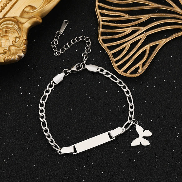 Wholesale Fashion Simple Stainless Steel Children's Long Bracelet With Laser Engraved Crown And Heart Shape Electroplated Design