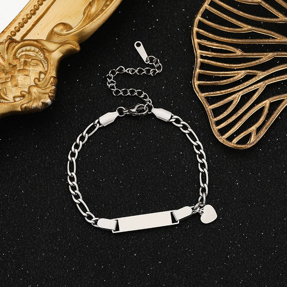 Wholesale Fashion Simple Stainless Steel Children's Long Bracelet With Laser Engraved Crown And Heart Shape Electroplated Design