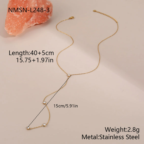 Wholesale Fashion Simple Tassel Long Zircon Pendant Yshaped Necklace For Women Stainless Steel Geometric Electroplated Jewelry
