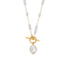 Wholesale Fashion Simple Temperament All Match Sweater Chain Necklace With Stainless Steel Plated Baroque Pearl And Ot Buckle Geometric Design