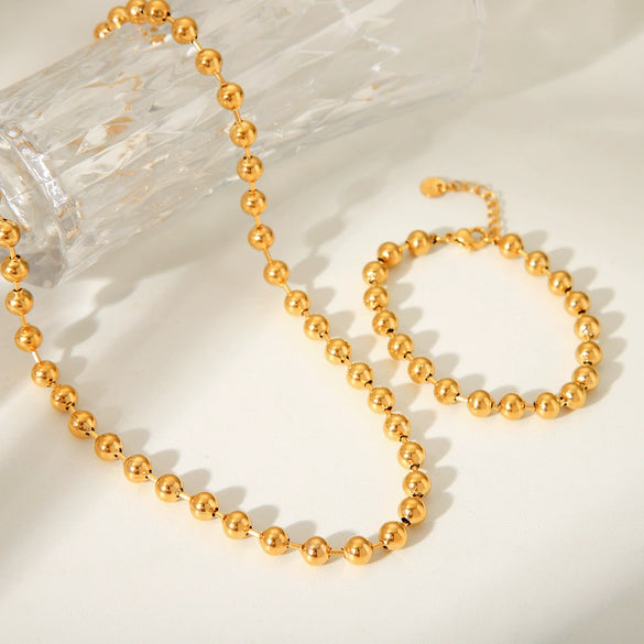 Wholesale Fashion Simple Titanium Steel Ball Bead Chain Necklace And 18K Gold Plated Stainless Steel Bracelet With Geometric Design And Electroplating Treatment For Women
