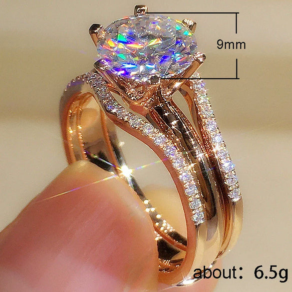 Wholesale Fashion Six Claw Cubic Zirconia Ring For Women Copper Geometric Light Luxury Style