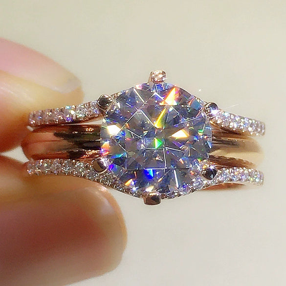 Wholesale Fashion Six Claw Cubic Zirconia Ring For Women Copper Geometric Light Luxury Style