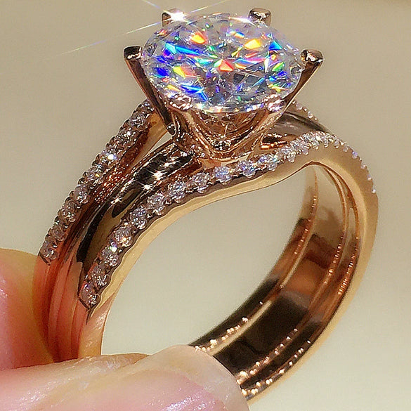 Wholesale Fashion Six Claw Cubic Zirconia Ring For Women Copper Geometric Light Luxury Style