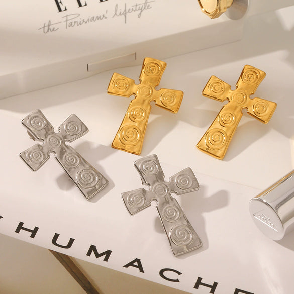 Wholesale Fashion Spiral Cross Geometric Earrings In Titanium Steel And Stainless Steel With Pvd Vacuum Plating And Electroplating