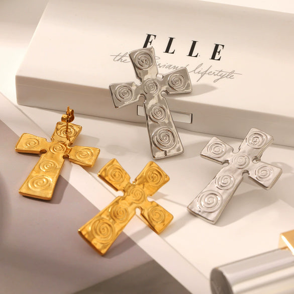 Wholesale Fashion Spiral Cross Geometric Earrings In Titanium Steel And Stainless Steel With Pvd Vacuum Plating And Electroplating