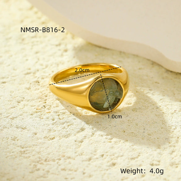 Wholesale Fashion Stainless Steel Closed Ring Inlaid With Natural Stone Electroplated Jewelry For Women