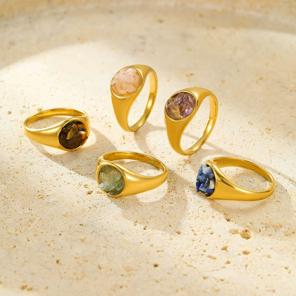 Wholesale Fashion Stainless Steel Closed Ring Inlaid With Natural Stone Electroplated Jewelry For Women