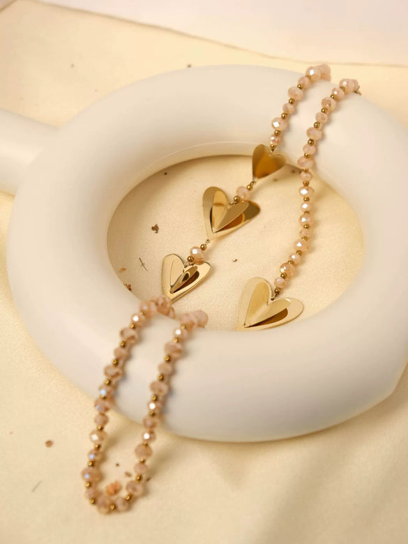 Wholesale Fashion Stainless Steel Crystal Beads Heart Shape Necklace For Women