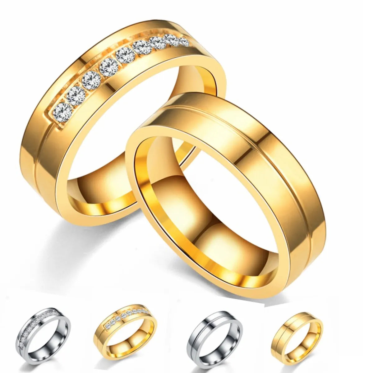 Wholesale Fashion Stainless Steel Diamond-studded Couple Rings Gooddiy