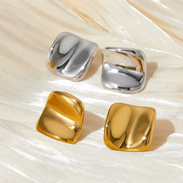 Wholesale Fashion Stainless Steel Earrings With Irregular Square Round Concaveconvex Geometric Design And Electroplating Finish