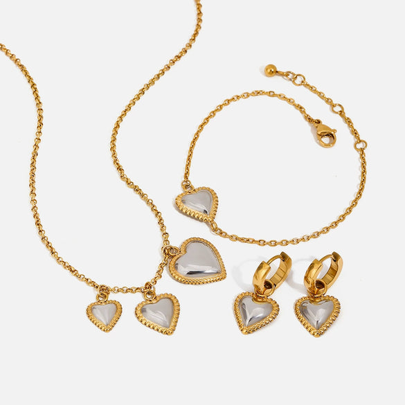 Wholesale Fashion Stainless Steel Electroplated Heart Water Drop Bell Pendant Necklace Earrings Bracelets Set For Women