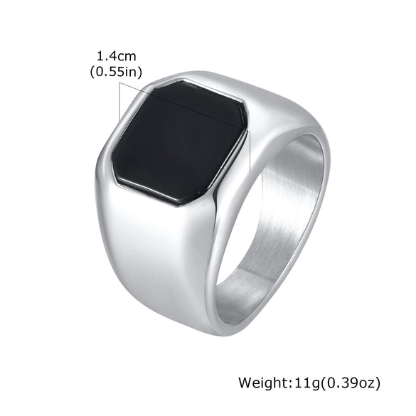 Wholesale Fashion Stainless Steel Geometric Black Agate Electroplated Ring For Unisex