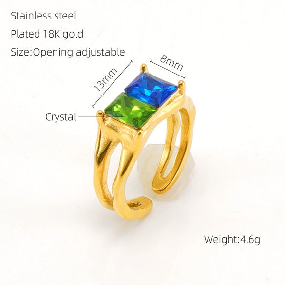 Wholesale Fashion Stainless Steel Geometric Line Opening Adjustable Ring With Electroplating Treatment For Women