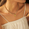 Wholesale Fashion Stainless Steel Inlaid Pearl Coin Pendant Necklace With Snake Bone Chain And Geometric Pattern And Electroplating Treatment