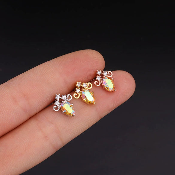 Wholesale Fashion Stainless Steel Inlaid Zircon Flower Piercing Earrings For Women