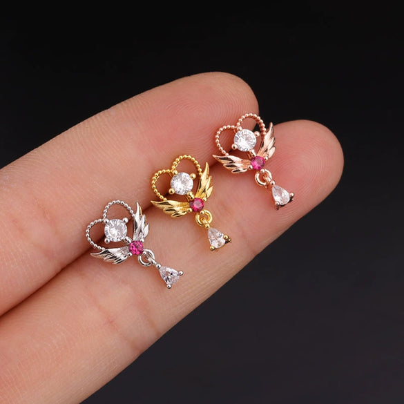 Wholesale Fashion Stainless Steel Inlaid Zircon Flower Piercing Earrings For Women