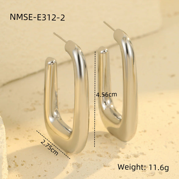 Wholesale Fashion Stainless Steel 18K Gold Plated Geometric Ushaped Women's Ring Earrings