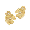 Wholesale Fashion Stainless Steel 18K Gold Plated Petal Pearl Earrings For Women