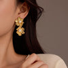 Wholesale Fashion Stainless Steel 18K Gold Plated Petal Pearl Earrings For Women