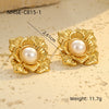 Wholesale Fashion Stainless Steel 18K Gold Plated Petal Pearl Earrings For Women