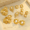 Wholesale Fashion Stainless Steel 18K Gold Plated Petal Pearl Earrings For Women
